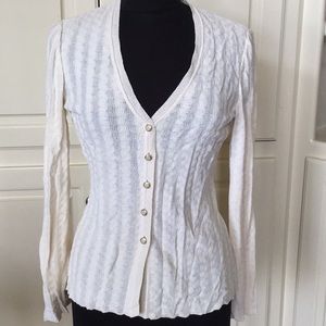 St. John Creme Colored Lace Like Knit Cardigan